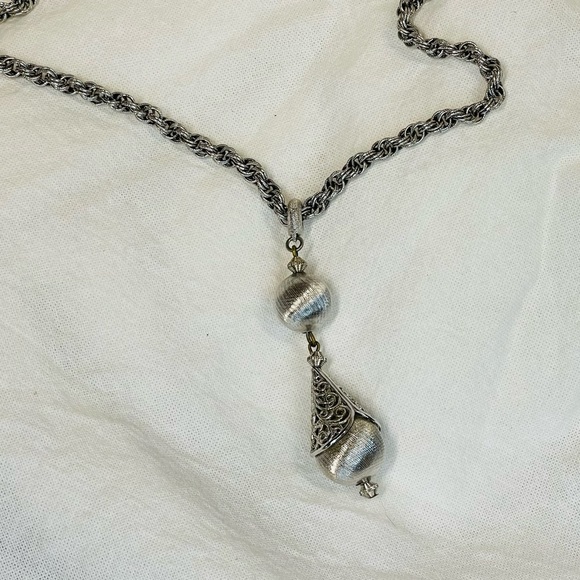 Monet Signed Vintage Bolero Tassel Necklace 1961 Silvertone - Picture 2 of 8